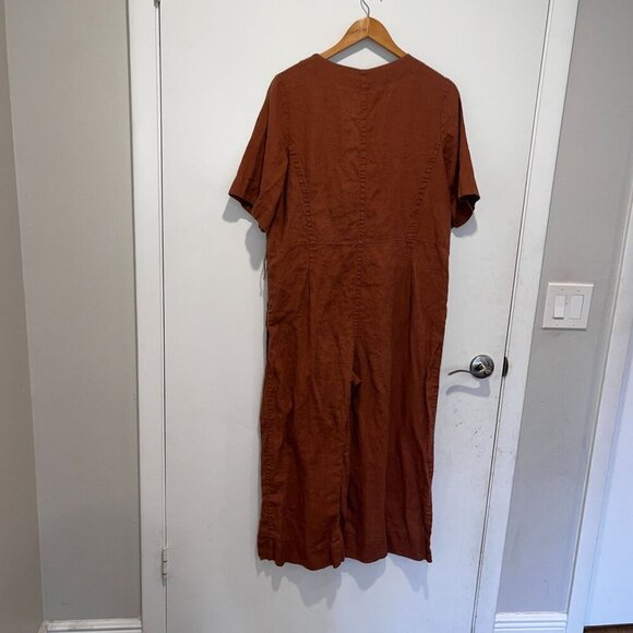 Everlane Rust Brown Linen Wrap Short Sleeves & Wide Legs Women's Jumpsuit Size 1 - Picture 4 of 10